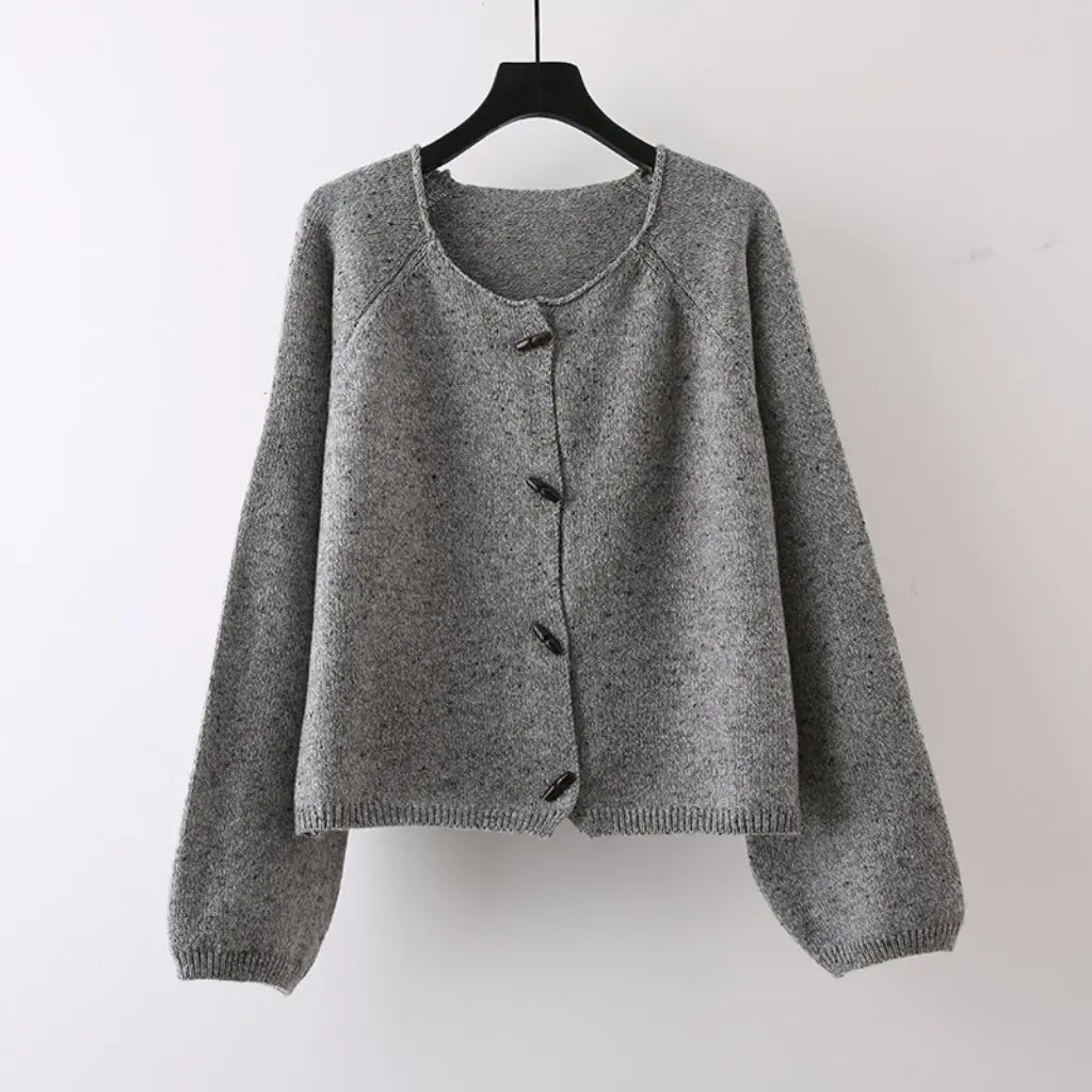 

European Style Knitted Cardigan Horns Pattern Early Autumn Casual Loose Sweater Single-breasted Commuting Jacket for Women