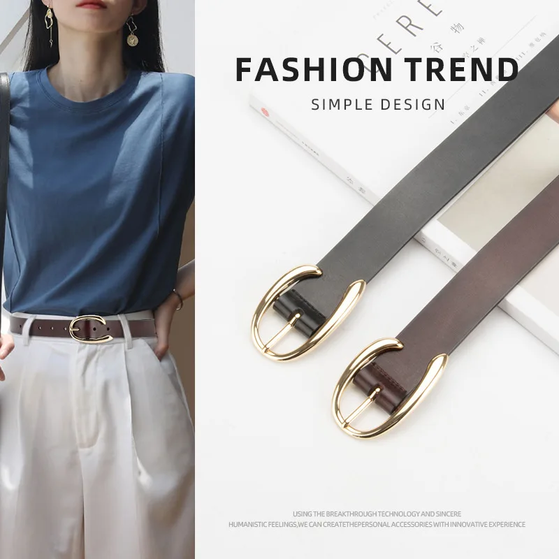 

Женский тонкий ремень из натуральной кожи, простой повседневный ретро-ремень с джинсовым ремнем, корейская версия для женщин