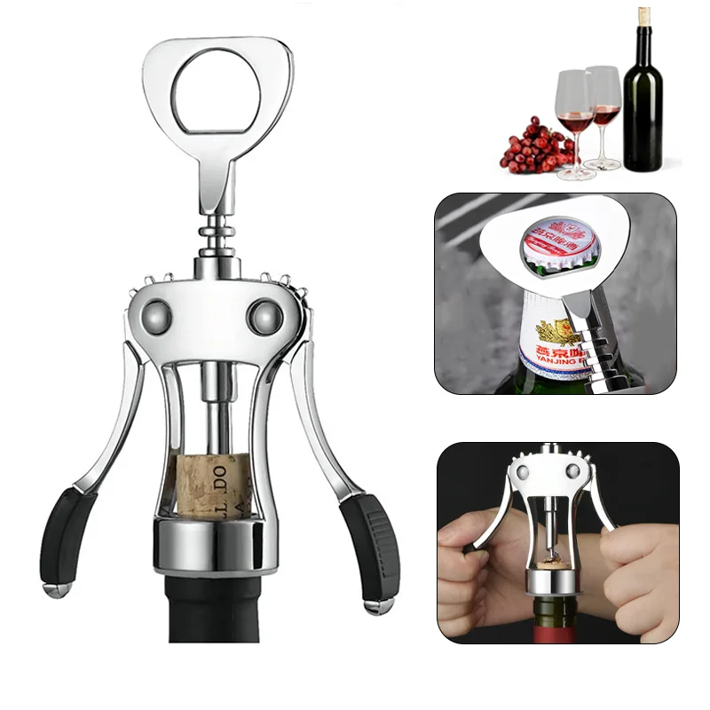 Abridor de botellas manual multifuncional 2 en 1, botellas fáciles de abrir, broca reforzada, diseño en espiral, para vino tinto, cerveza, champán