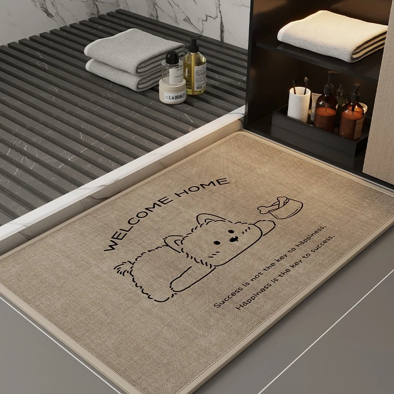 Bathroom Mat Water Absorbent Dirt Resistant Easy Care Anti-Slip Linen Woven Print Foot Pad Non-Slip Kitchen Rug
