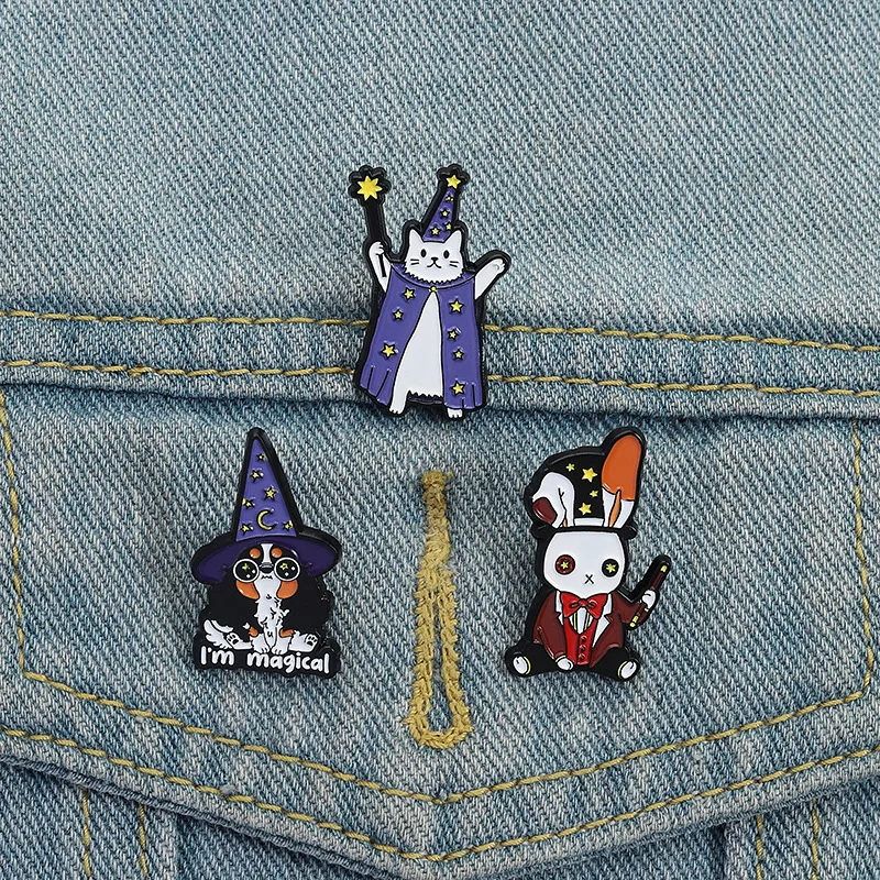 Cartoon Pet Magic Theme Badges, Creative Animal Series Alloy Pins, Clothing and Bag Accessories, Gifts for Friends