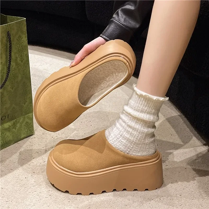 2024 Brand Ladies Shoes Baotou Women's Slippers Fashion Round Toe Casual Slippers Women Hot Sale Short Plush Platform Slippers