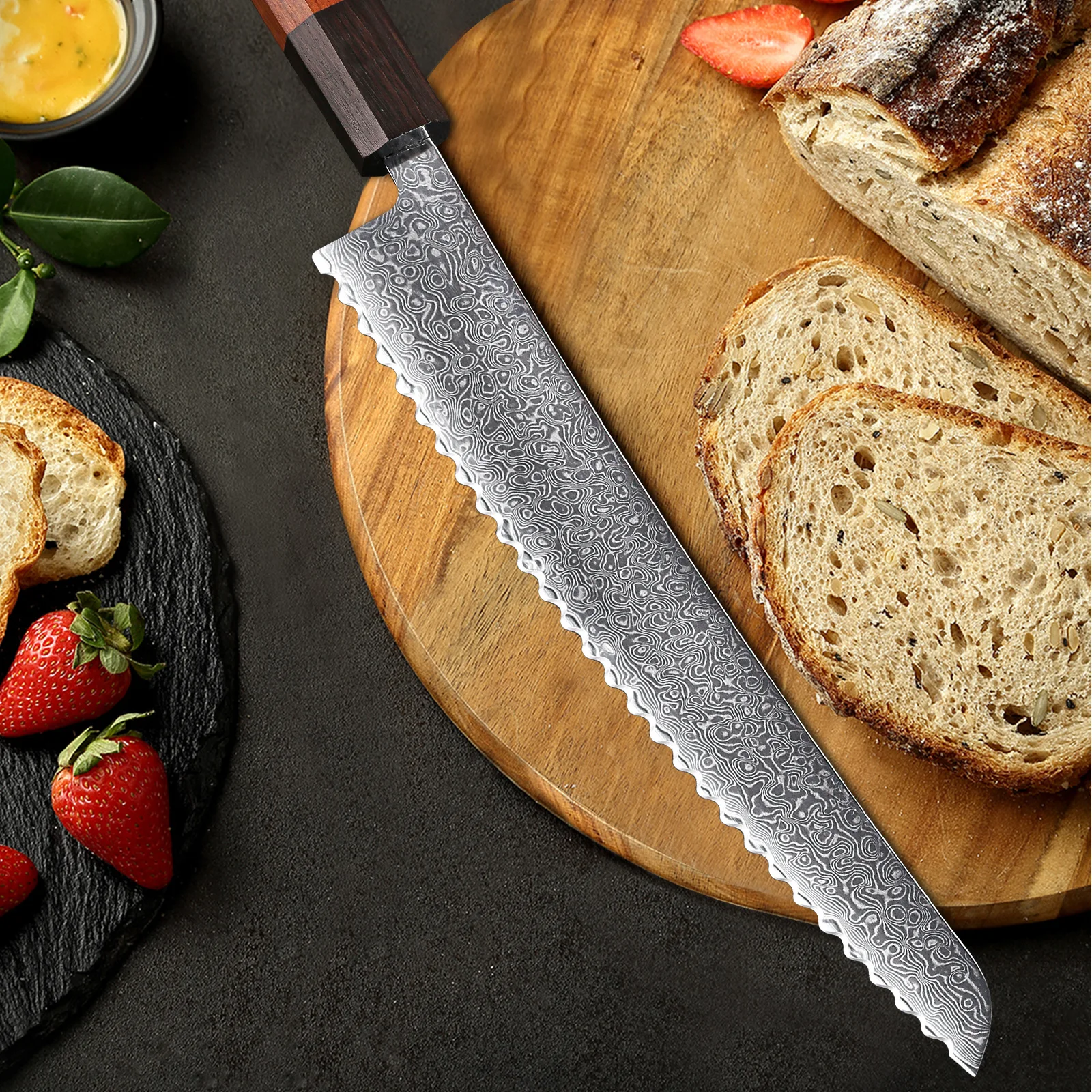 TURWHO 9 Inch Professional Bread Knife 67 Layer Damascus Steel Kitchen Chef Knives Japanese Serrated Cut Ice Cheese Cake Knives
