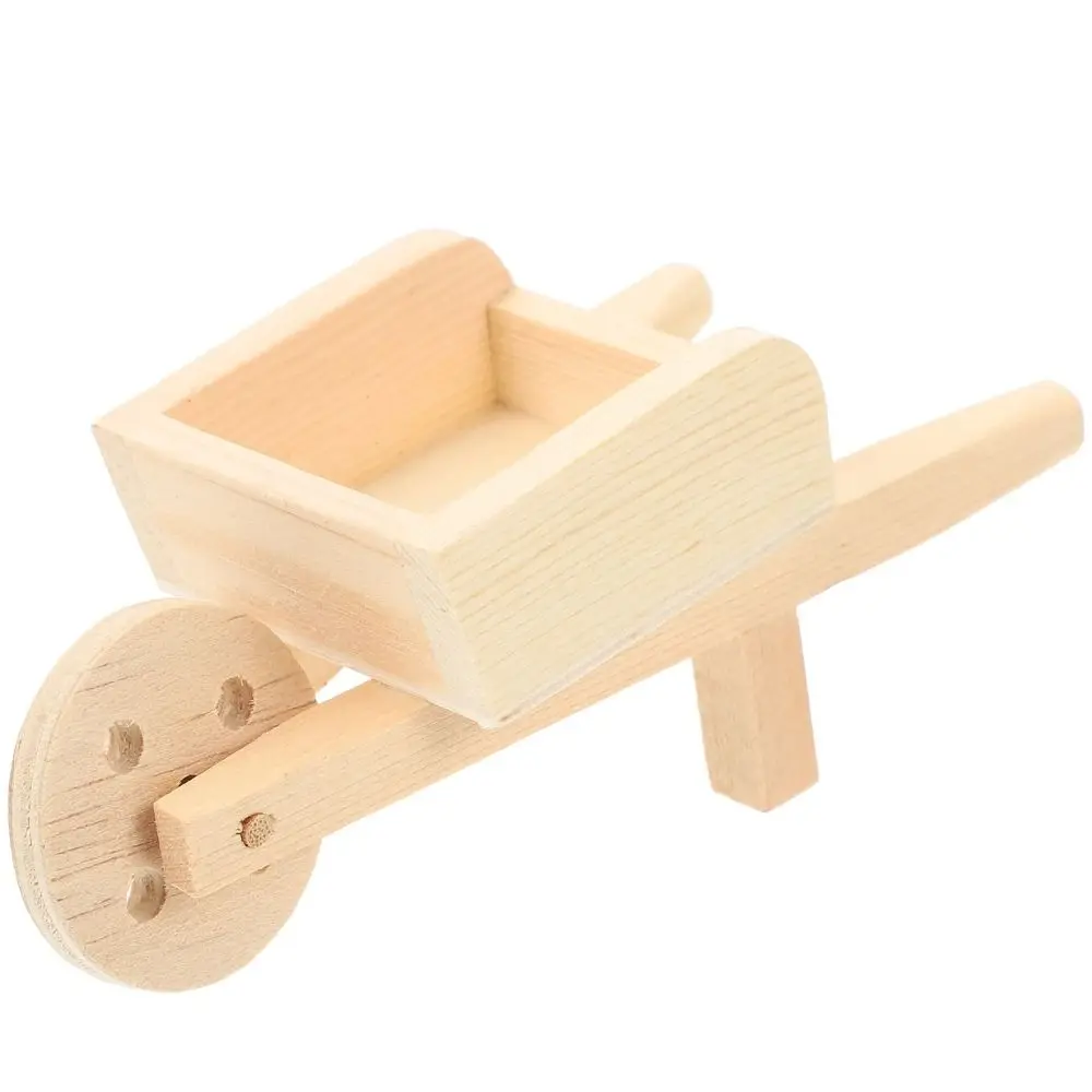 New Wooden Mini Cart Wood Color Child Furniture Decors Farm Wheelbarrow Models Doll Houses Outdoor Playsets