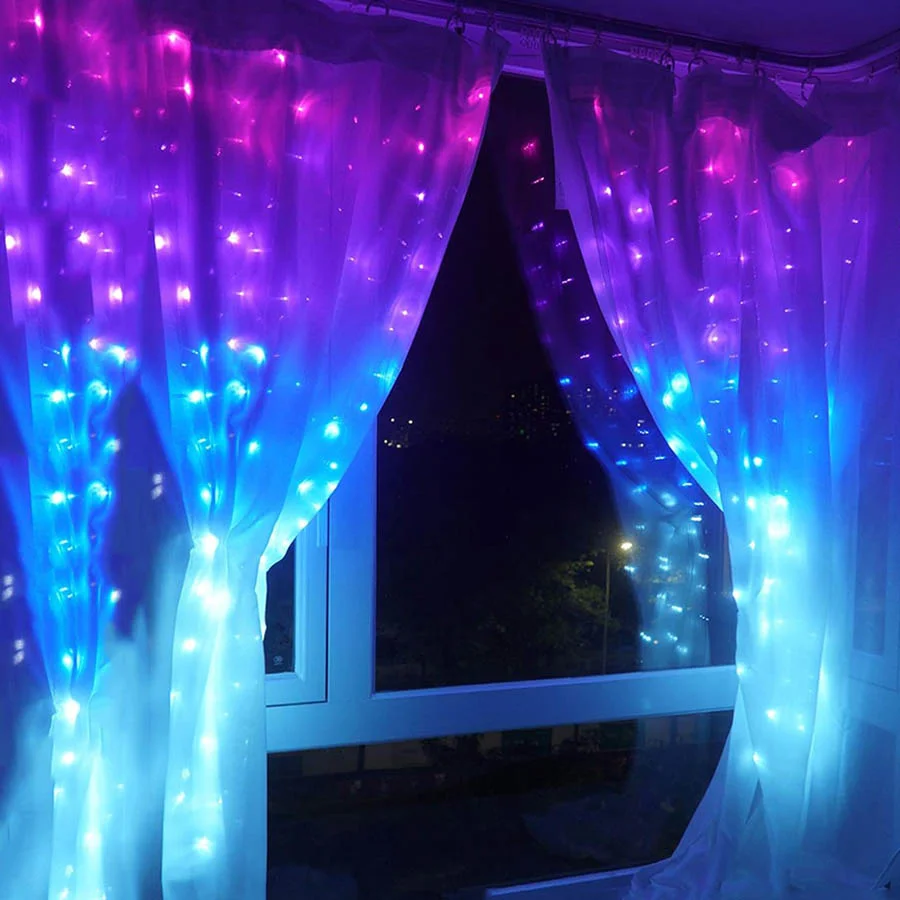 3X3M Regenboog Raam Gordijn Sprookjesachtige Verlichting Buiten Regenboog Led Ijspegel Verlichting Voor Meisjes Kamer Slaapkamer Tiener Kinderen Eenhoorn Kamer Decor