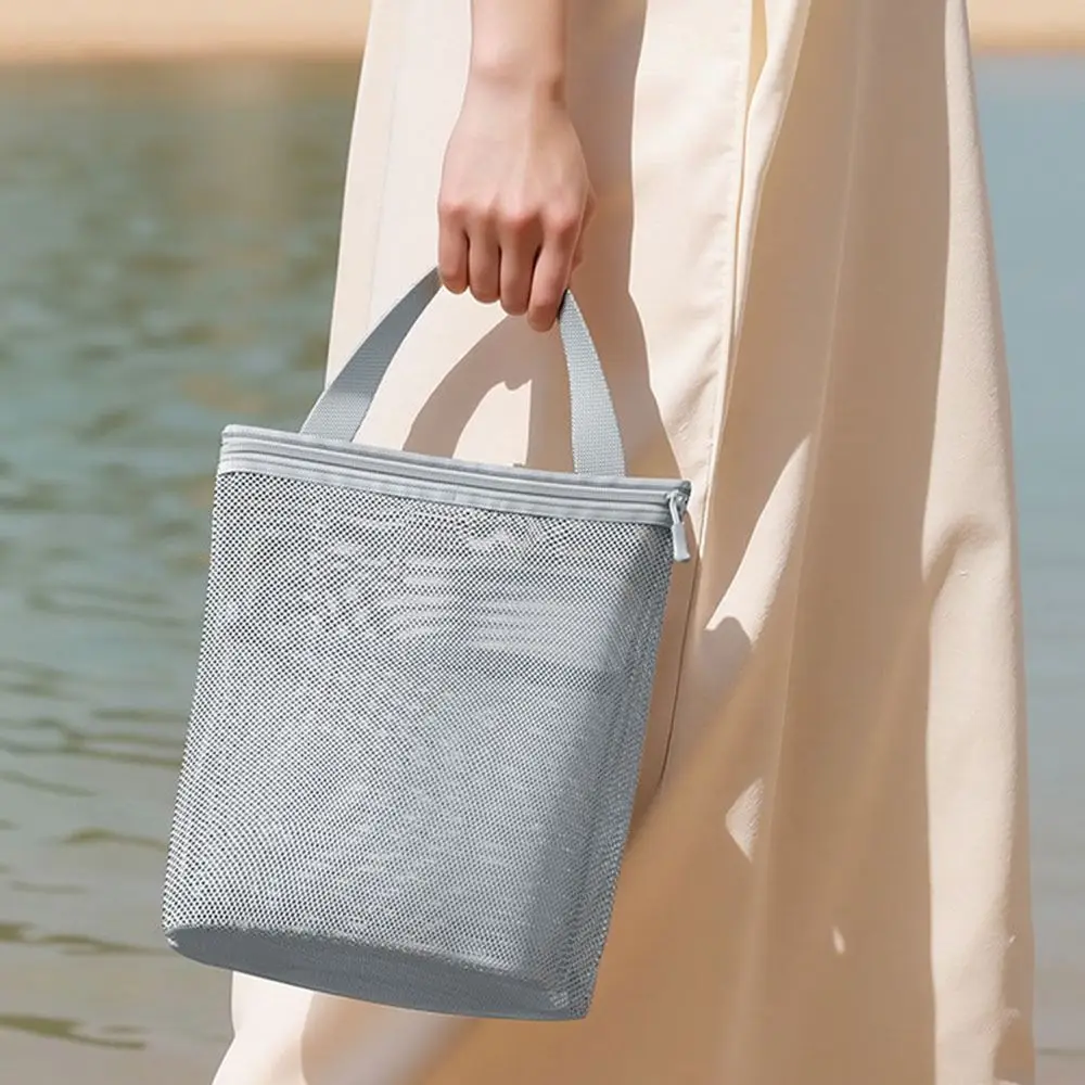 

Hanging Portable Toiletry Bag with Handle Large Capacity Travel Cosmetic Bag Zipper Closure Breathable Mesh Makeup Bag Swimming
