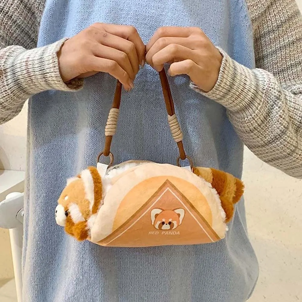 

Cute Panda Plush Handbag Cartoon Large Capacity Raccoon Shoulder Pouch Lightweight Soft Golden Snub-nosed Monkey Bag Girls