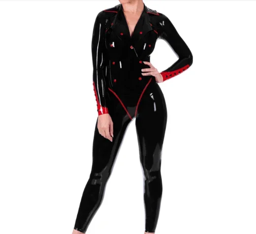 

Latex Catsuit ouvert Schwarz Zipper Rot Cosplay Uniform Sexy Overall S-XXL 0.4mm