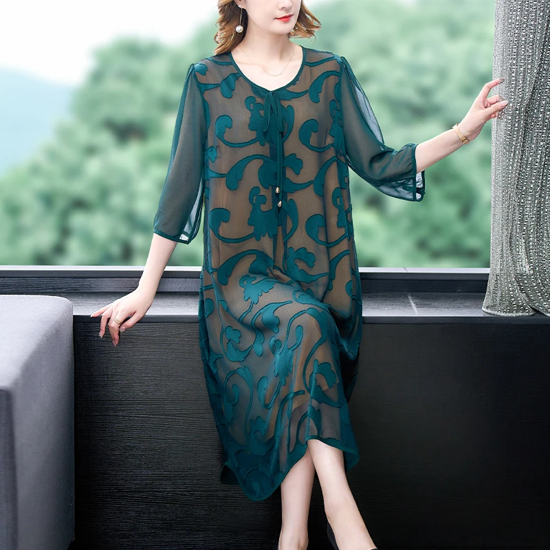 

Women Black Embroidery Jacquard Midi Dress Spring Summer Fashion Casual Vestidos 2024 Korean Vintage Party Evening Robe