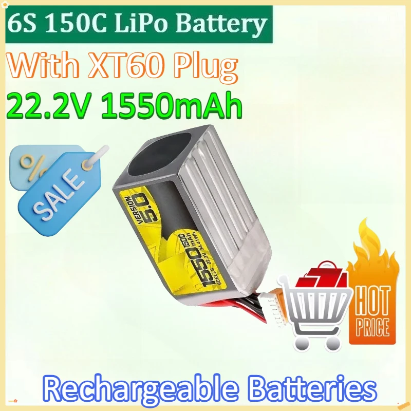 

New 22.2V 1550mAh 6S 150C LoPi Battery for RC Helicopter Quadcopter FPV Racing Drone Parts with XT60 Plug 6S Lithium Battery