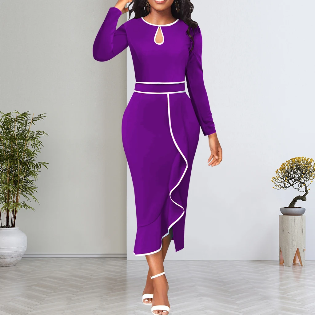 Dresses for Women Elegant O Neck Ruffles Slim Pencil Dress  Casual Work Office Lady Vestidos De Mujer Casual Elegant Midi Robe