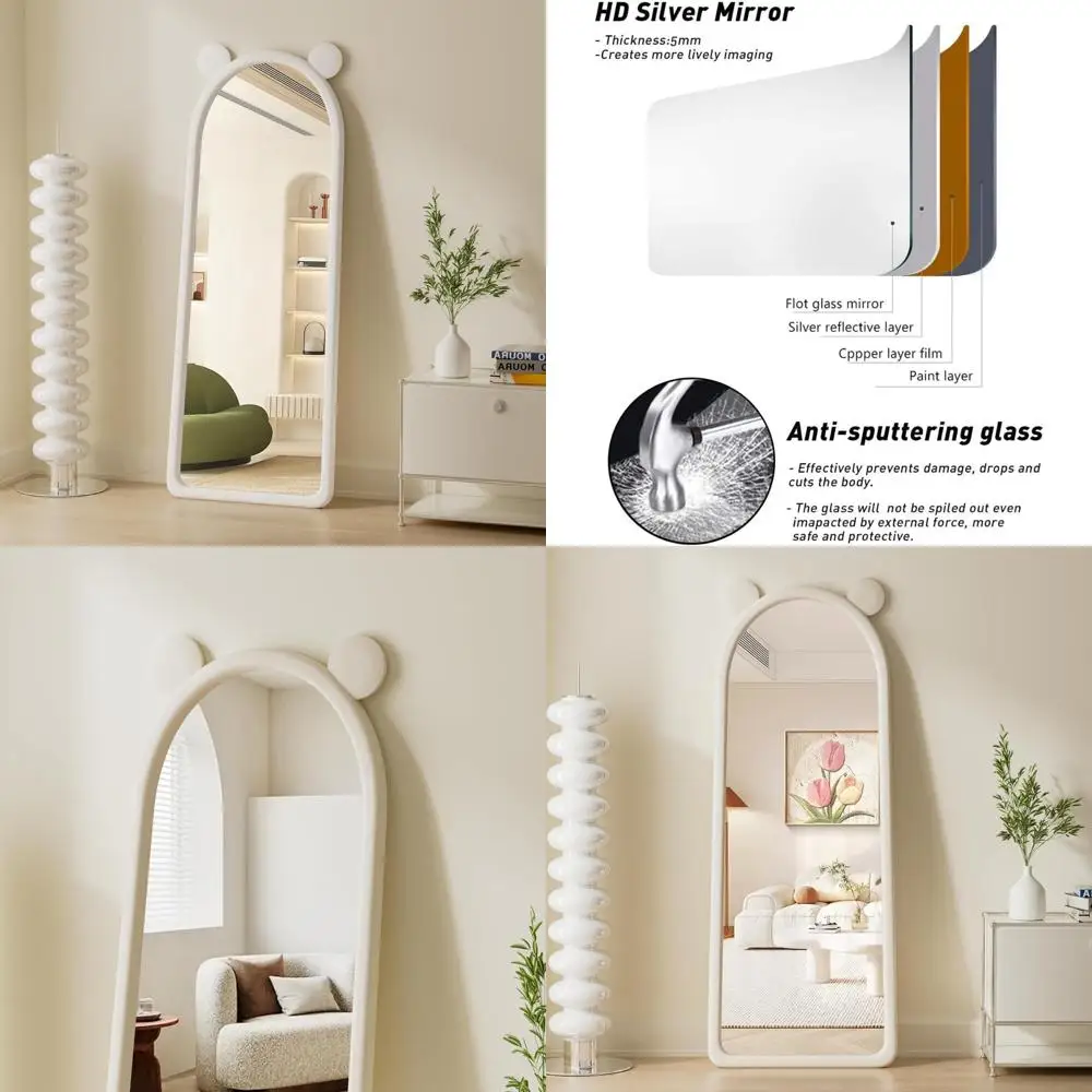 مرآة أرضية مقوسة قائمة بذاتها، مرآة حائط كبيرة مقاس 63 بوصة × 24 بوصة لعرض كامل الطول، خيار مائل أو معلق، منزل أنيق ديسمبر