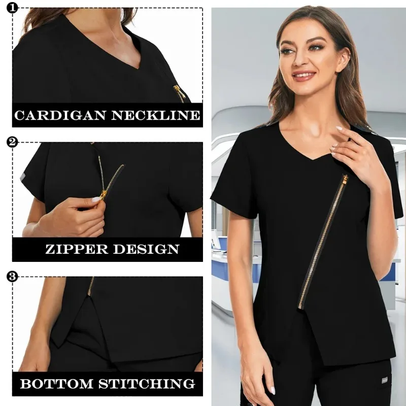 Mode Koreaanse Stijl Werkkleding Medische Scrub Tops Verpleegkundige Uniform Chirurgie Scrubs Shirt Korte Mouw Arts Outwear Verpleeguniform