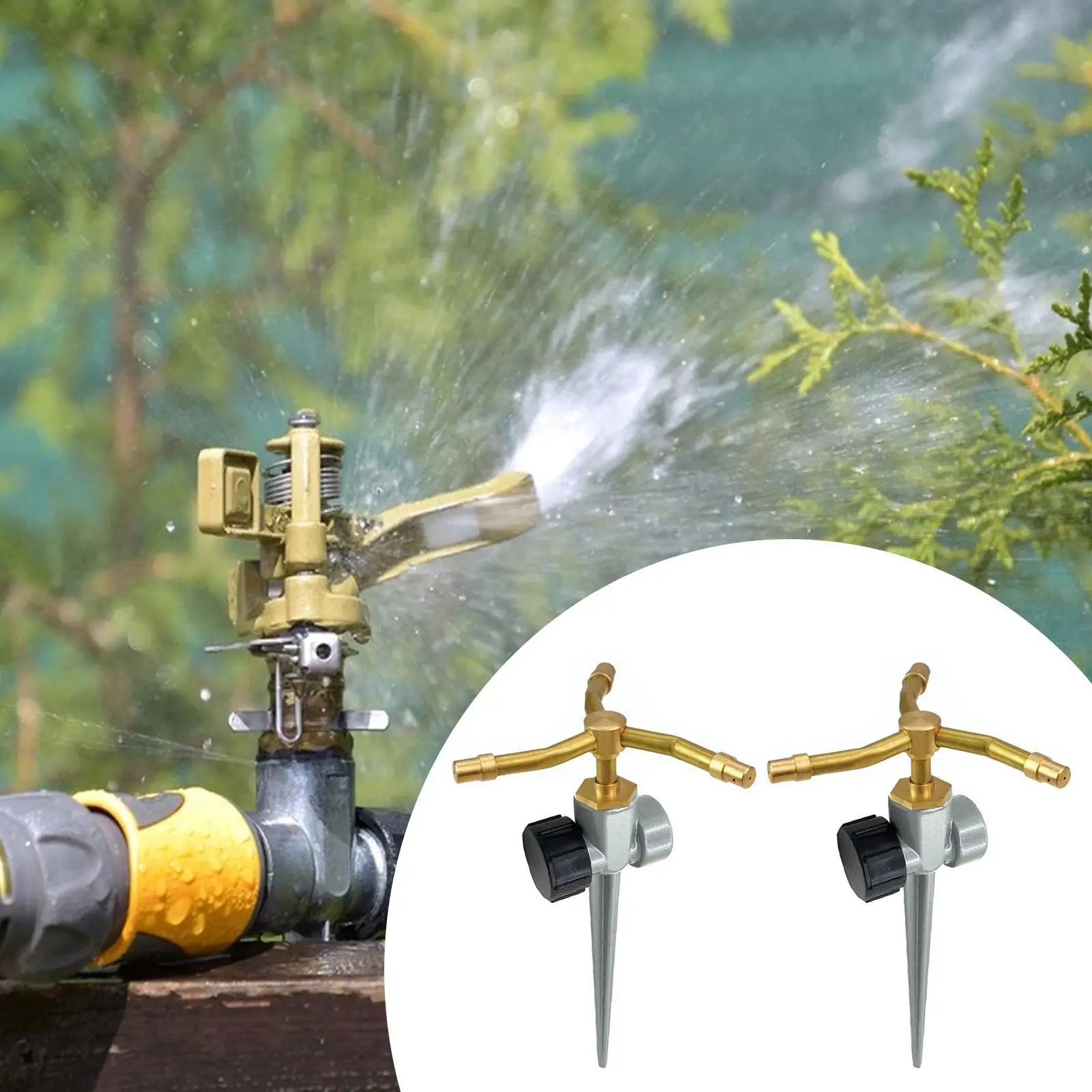 

2 Pieces 3 Arm Garden Sprinklers Brass Nozzle Aluminum Alloy 360 Degree Rotation