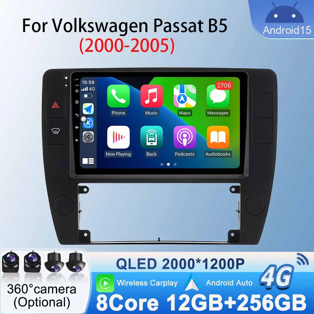

Autoradio Stereo for Volkswagen Passat B5 2000 - 2005 Wireless Carplay Car Radio Android Auto Multimedia Video Player Android 15