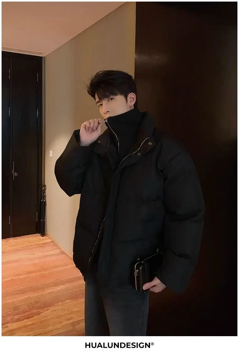 New Fake Two Piece Warm Coats Men Winter Loose Cotton-padded Jackets Men's 2026 Solid Color Pockets Overcoats C919