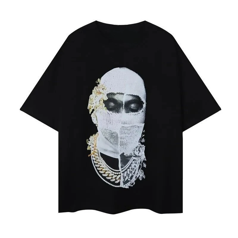 Short Sleeve Cotton Loose Comfortable Short Sleeve Top Masked Men's Print 2025 Men's T-shirt Women's T-shirt Letter Casual