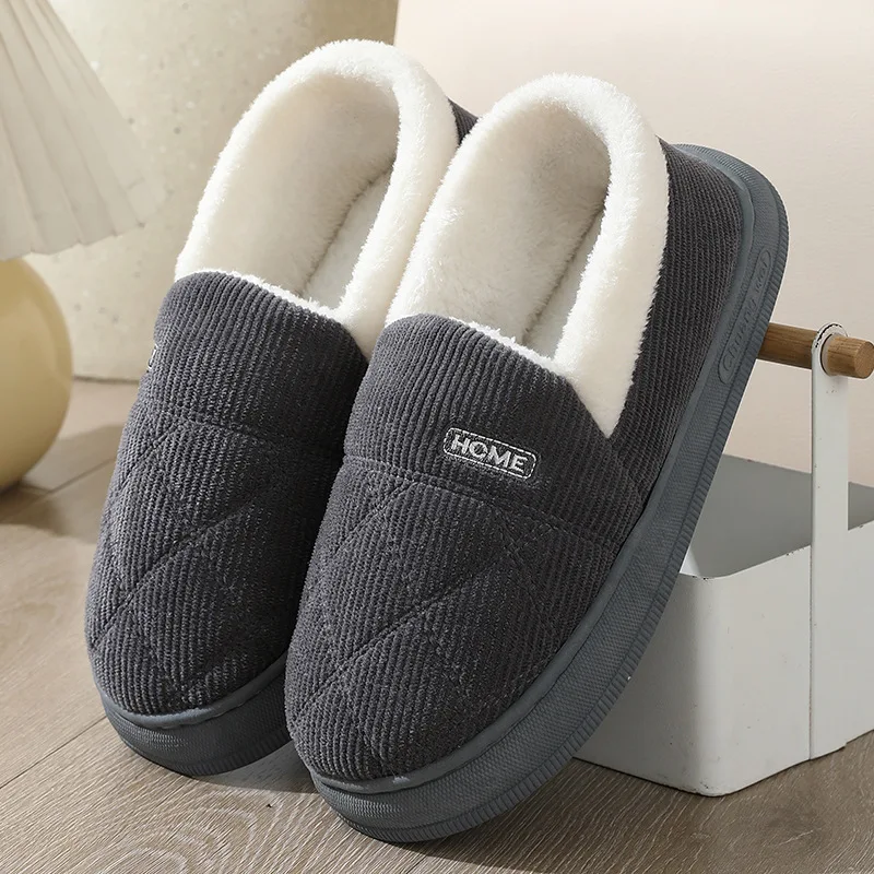 

Winter Couple Style Wrap Heels Plush Slippers Ladies Non-slip Soft Warm Flip Flops Men Home Casual Cotton Shoes pantuflas hombre