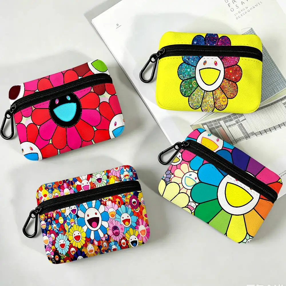 Cute T-Takashi Flowers M-Murakami Waterproof Oxford Cloth Zipper Wallet Portable Hanging Small Coin Purse For Travel