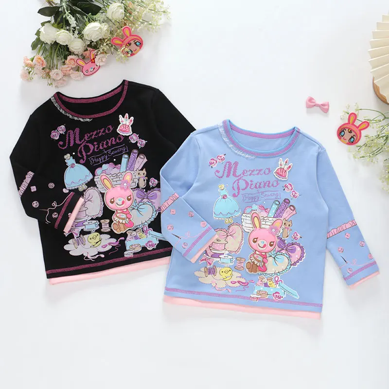 Japanese Cartoon Mp Sweet Rabbit Letter Embroidered Printed Long Sleeved T-shirt Autumn New Cute Core False Two-piece Y2k Tshirt