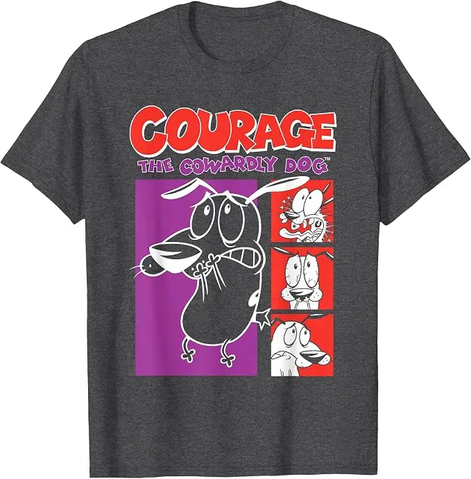 Courage The Cowardly Dog Red and Purple Frames Cartoon T Shirt  Y2K, 2000's and Spooky Fashion T-Shirt Unique Apparel Cotton Tee