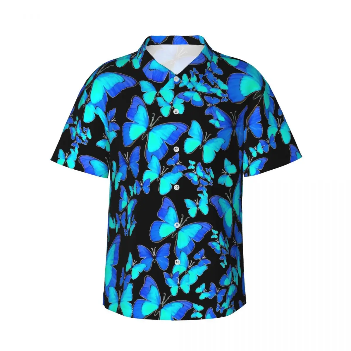 Camisa casual de manga curta azul borboleta masculina, arte animal abstrata, camisas havaianas vintage, estilo rua praia, blusas grandes