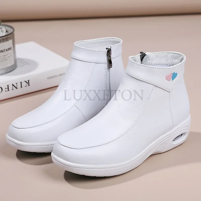 Genuine Leather Cushion Nurse Women Outerwear Women Shoes Winter Soft Sole Insulation Plush Cotton Boots Versatile Shoes