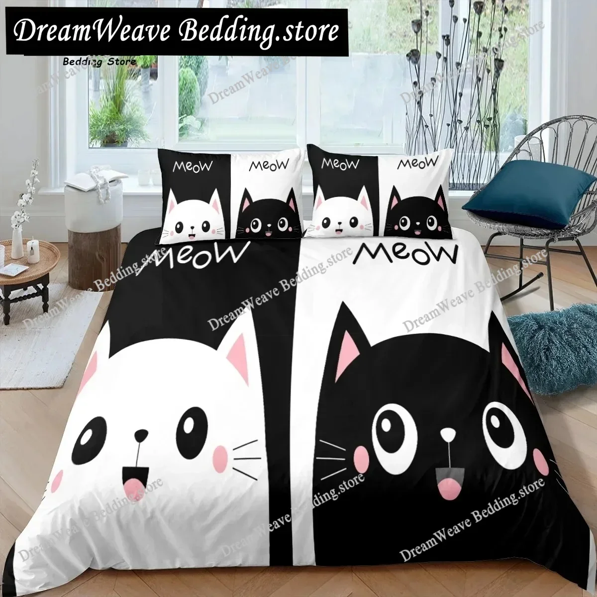 Home Living Luxury 3D Couple Cat Print Bedding Set Duvet Cover Pillowcase Kids Bedding Set Queen and King EUUSAUUK Size