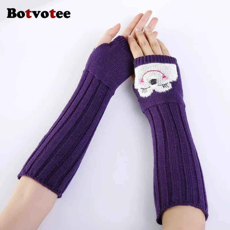 Botvotee أصابع قفازات الأكمام للنساء Y2k اكسسوارات مدفئات للذراع الشتاء التطريز لطيف متماسكة موضة قفازات حر اليدين