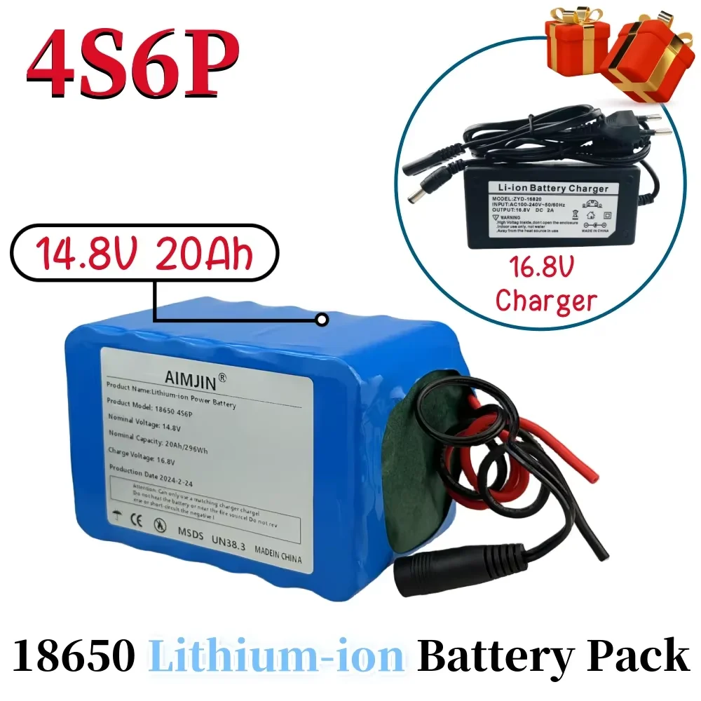 

14.8V 20Ah Li-Ion Battery Pack Built-in BMS For Night Fishing Lamp Heater Miner's Amplifier Battery Replacement 18650 4S6P