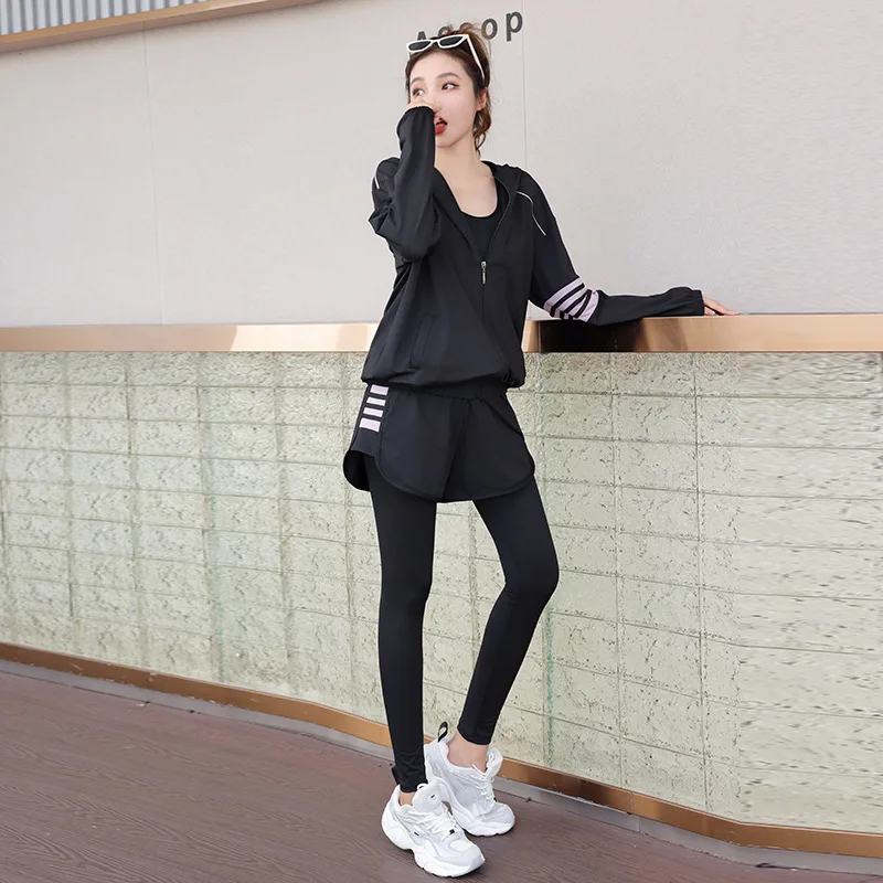 

Осенняя новая одежда для йоги, женский костюм, свободный и тонкий комбинезон в тон, комплект из четырех предметов, спортивный костюм для фитнеса для бега, женский