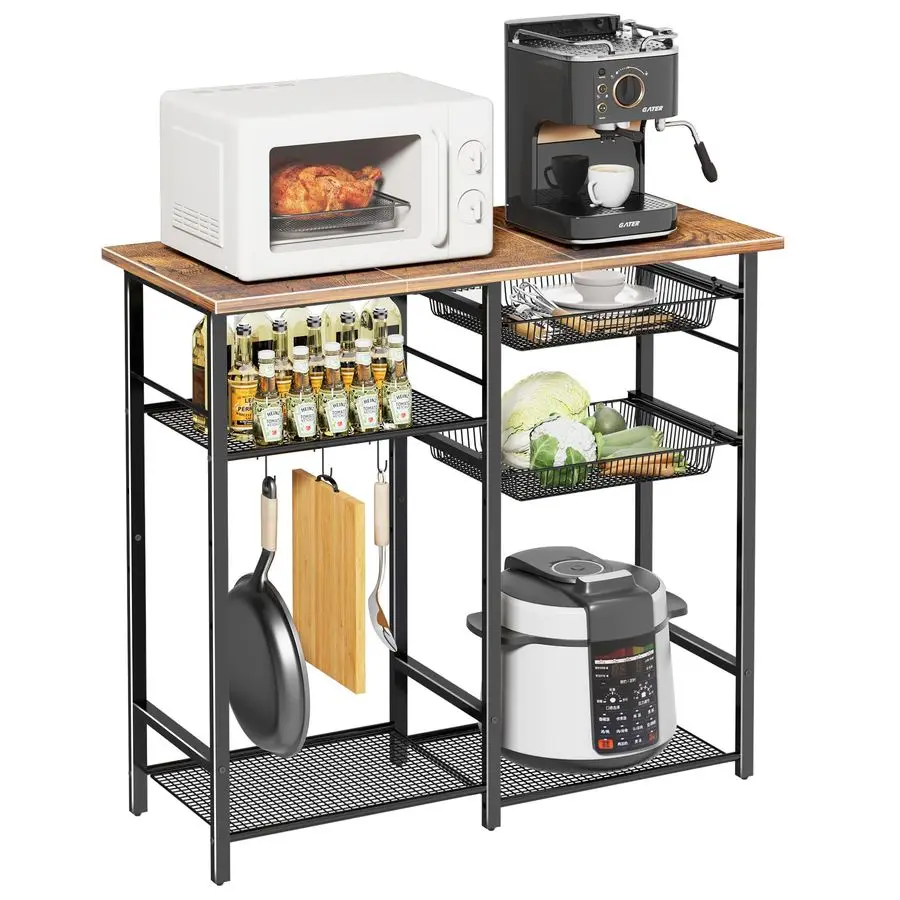 

Bakers Rack,Microwave Stand with Storge 3Tier,Coffee Bar Station,6 SShaped Hook,Kitchen Storage Shelf,33.7D x 14.9W x 29.9H Inc