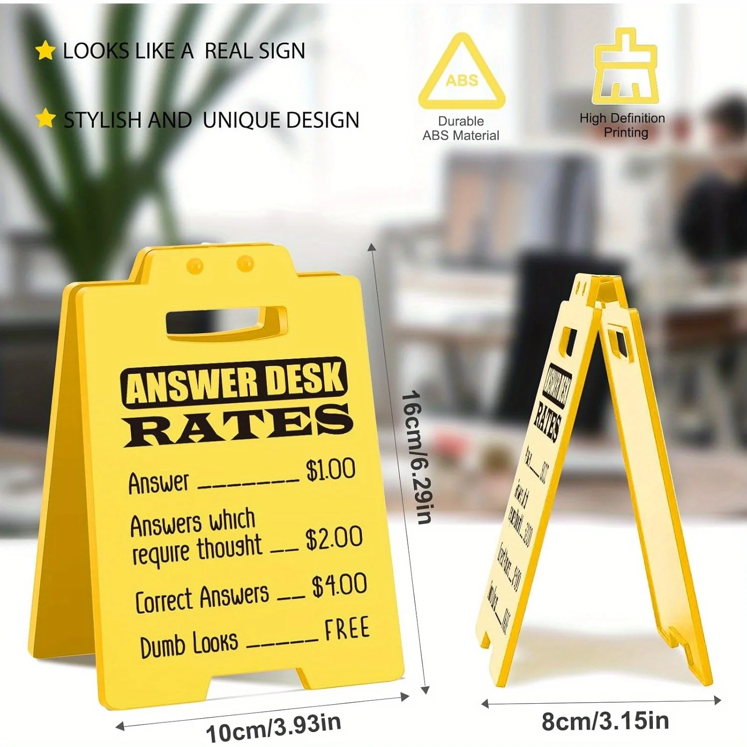 Funny Answer Desk Rates Sign - Fun Desk Accessories for Work, Humorous Sarcastic Gifts for Coworkers, Employees, Teammate - Cool