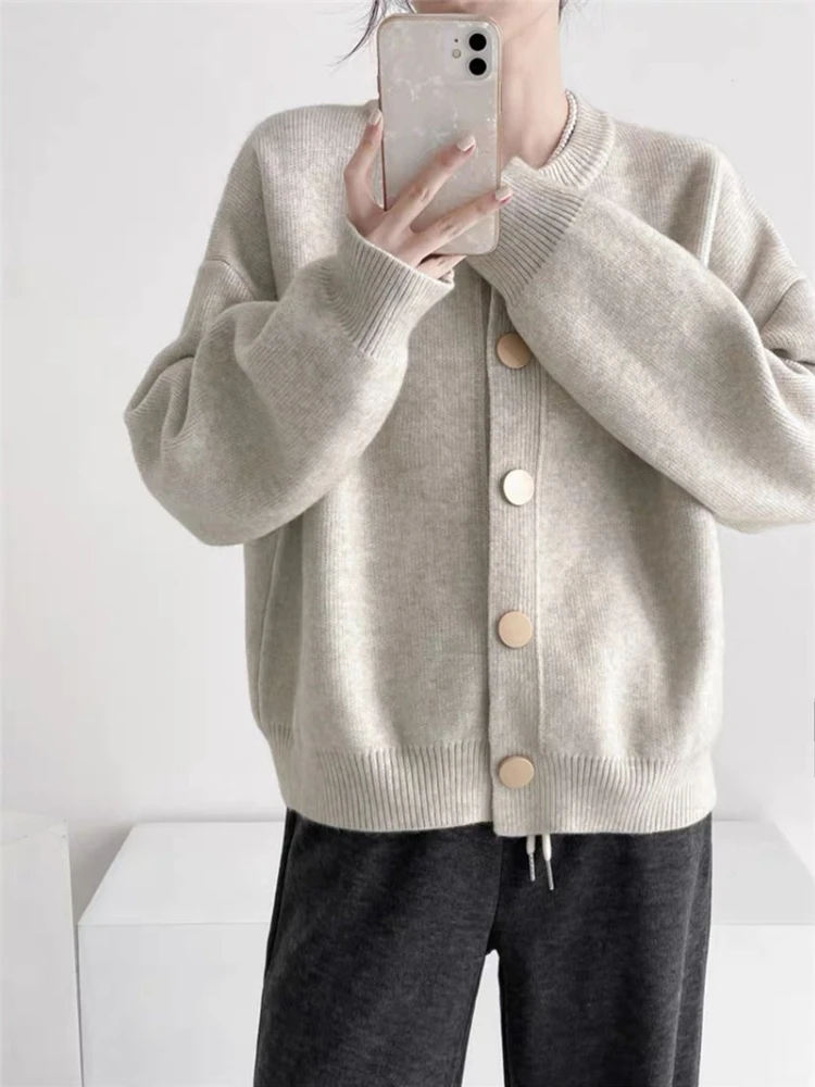 Novità in autunno inverno cardigan moda coreana da donna lavorato a maglia cappotti monopetto versione maglione corto girocollo pigro allentato
