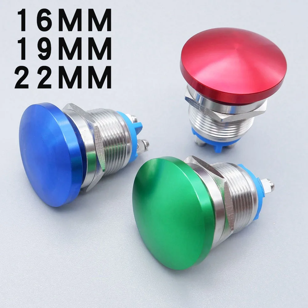 

16/19/22mm Metal Push Button Switch Momentary Self-reset Stainless Steel Screw Terminal Mushroom Head Button Red Blue Green