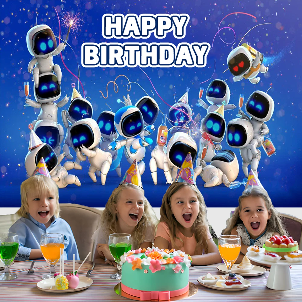 Novo jogo-Astro Bot tema crianças festa de aniversário balão banner fundo bolo topper decoração bebê menino fontes de festa presentes