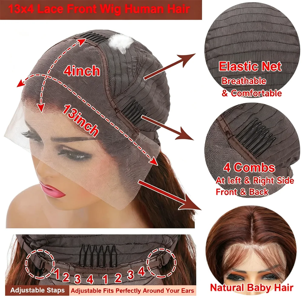 13x4 HD Lace Frontal Human Hair Wigs Pre Plucked with Baby Hair #4 Chocolate Brown Body Wave Human Hair Wigs For Women Natural Hairline image 5