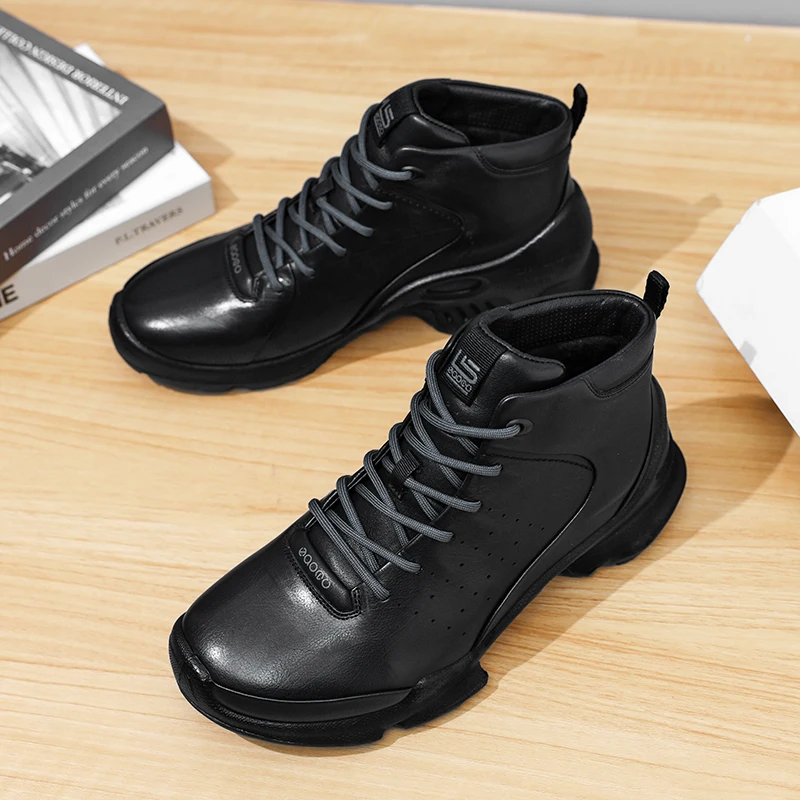 

Men Casual Sports Sneakers High Top Upper Shoes Cowhide Leather Travel Anti Slip Arch Support Walking Shoes