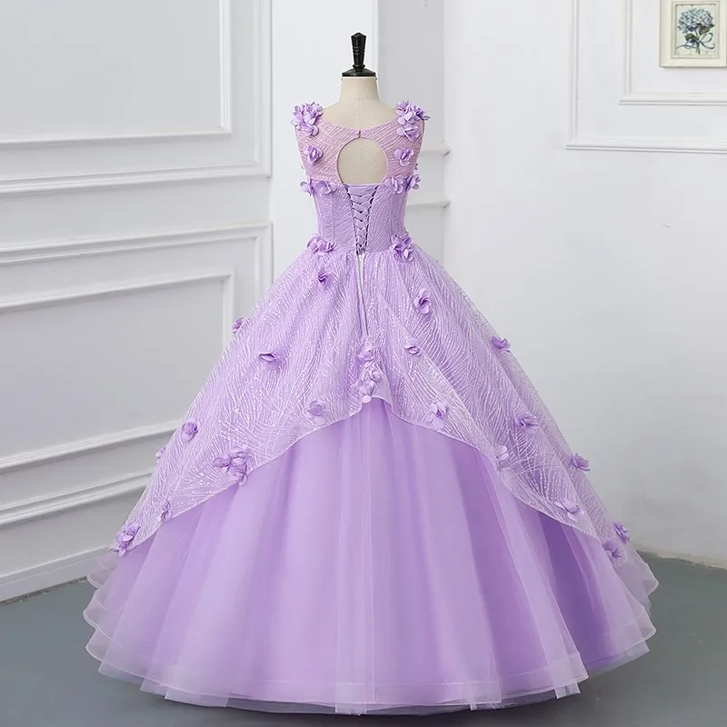 2023 Flowers Quinceanera Dresses Applique Primrose Grass O Neck Shinny Plus Size Ball Gown Prom Dress Vestidos Princesa 15 Anos