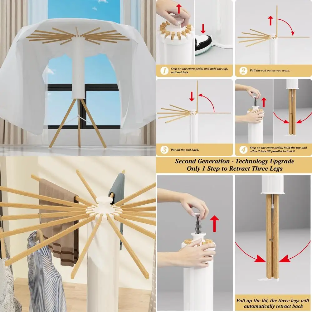 

Складная сушилка для осьминога с 16 деревянными подлокотниками для стирки, портативная и круглая для дома, на открытом воздухе, для использования на колесах