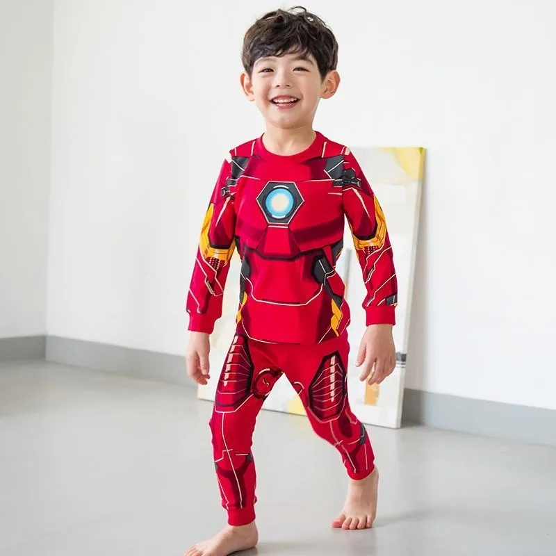 Marvel Herbstkleidung und Herbsthosen Set Iron Man Cartoon Anime Herren Bequeme lässige Baumwolle Bottoming Home Kleidung