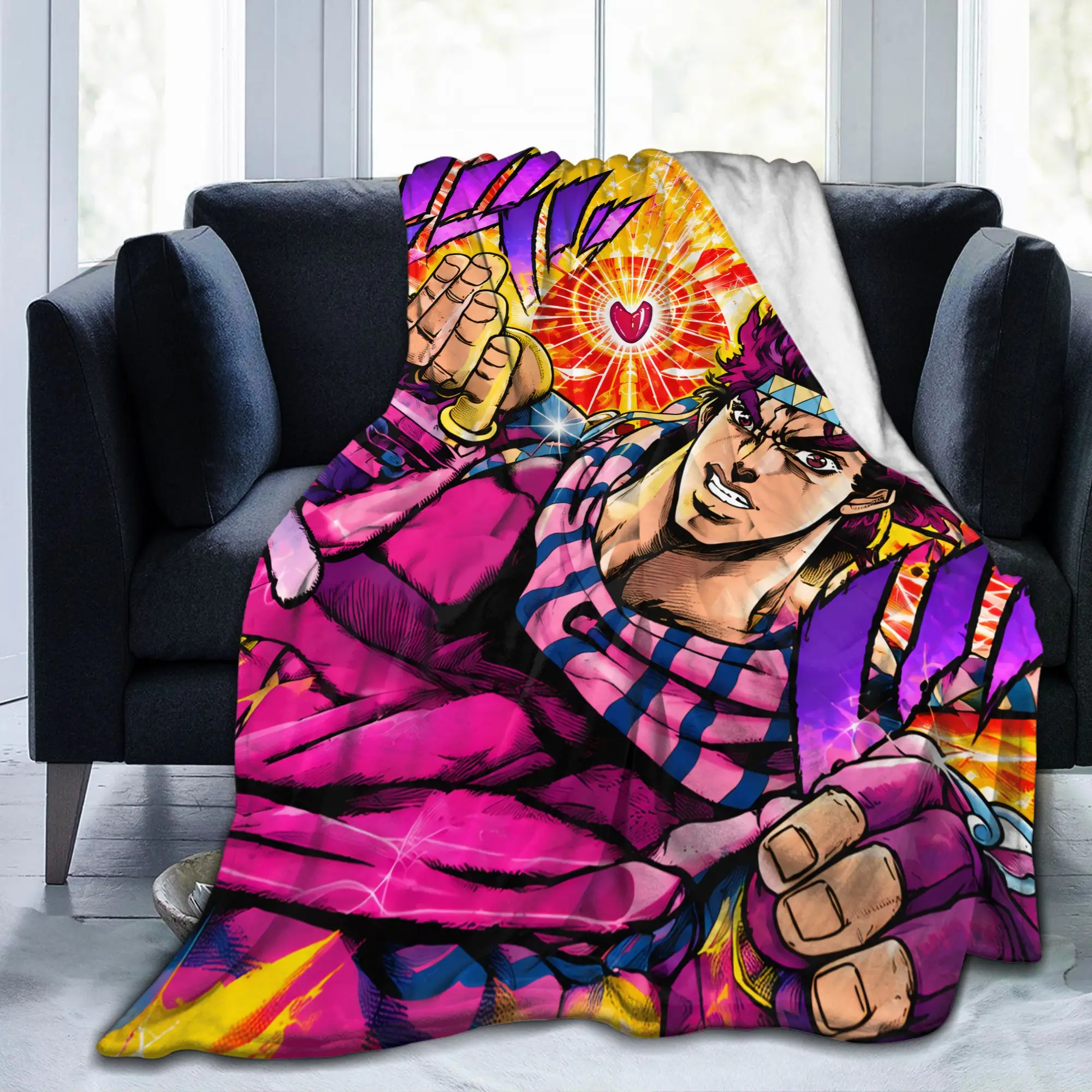 JoJos Bizarres Adventures Blankets Fleece Decoration Cartoon Anime  Multifunction Warm Throw Blanket for Bed Car Bedspreads