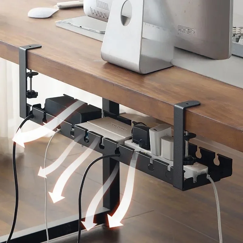 No Drilling Under Desk Wire Management Tray Retractable Cable Organizers in Home Office PC Router Data Wire Metal Storage Rack