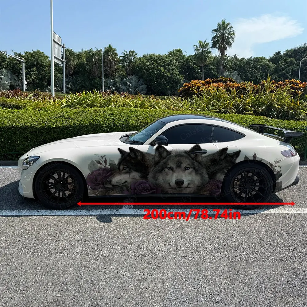 2pcs Facing Wild Wolves Car Side Wraps, Self-Adhesive PVC Waterproof & Scratch-Resistant Stickers, Car Accessory Gift