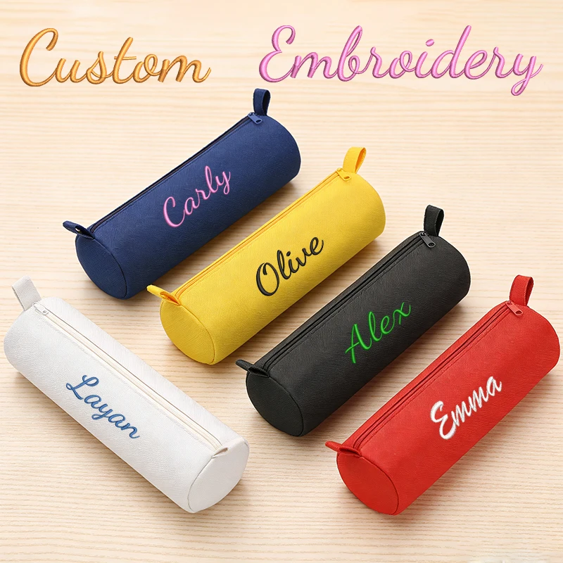 Bordado personalizado/Estilo estándar, 2 opciones, estuche cilíndrico de alta calidad, bolsa de almacenamiento, temporada de regreso a clases, ¡ideal!