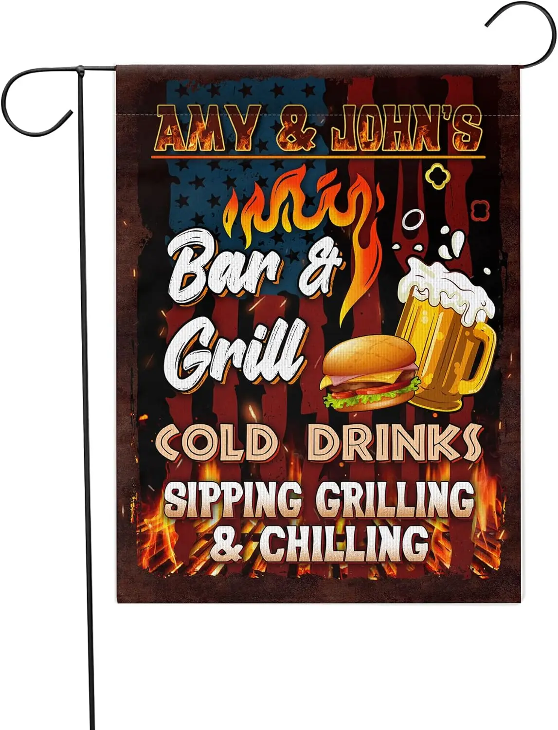 Personalized Bar Grill Garden Flag with Name, Personalized Backyard Sipping Chilling Flags Double Sided Garden Lawn Outdoor Deco