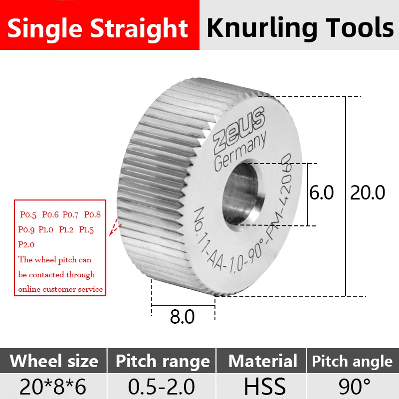 ZEUS 20*8*6 AA HSS Single Straight Hommel + accessori per zigrinatura in argento per tornio CNC