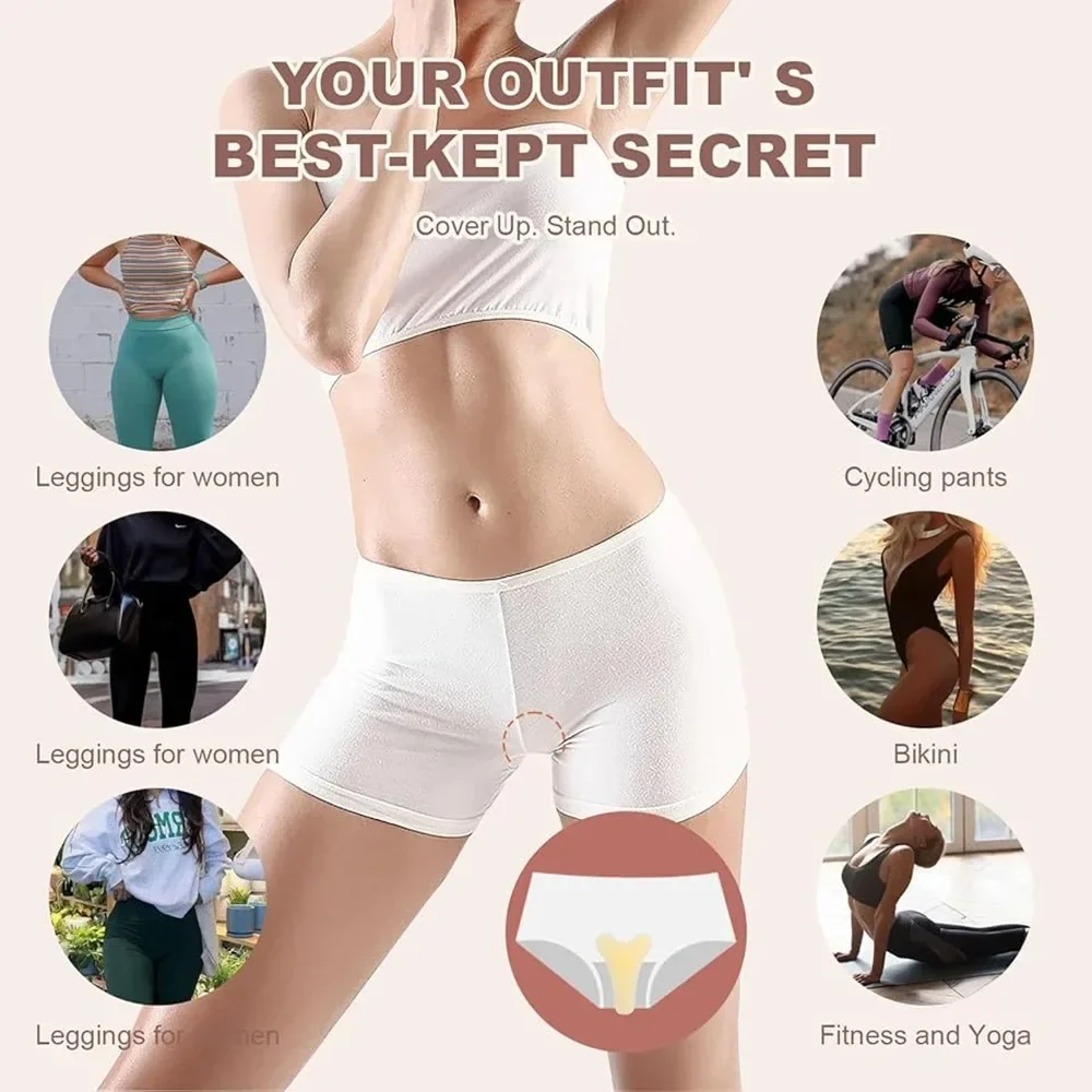 Celana dalam silikon, legging, dan bikini dengan bantalan penutup untuk mencegah camel toe, nyaman dipakai.