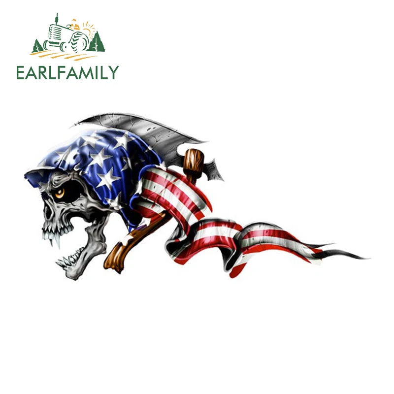 EARLFAMILY 3D USA Reaper Bandana Skulls Sticker Flame Flag USA Eagle Torn Metal Jester Car Sticker Vinyl Trunk 3D Decals