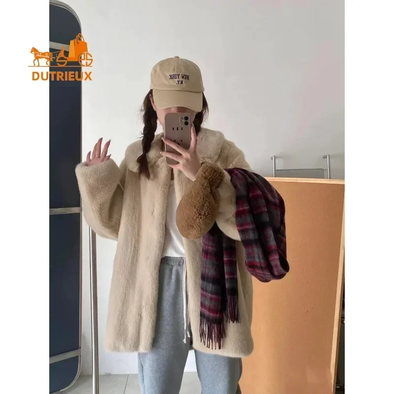 Nuovo cappotto invernale da donna migliore qualità di media lunghezza elegante risvolto allentato spesso caldo cappotto di peluche spesso adatto per